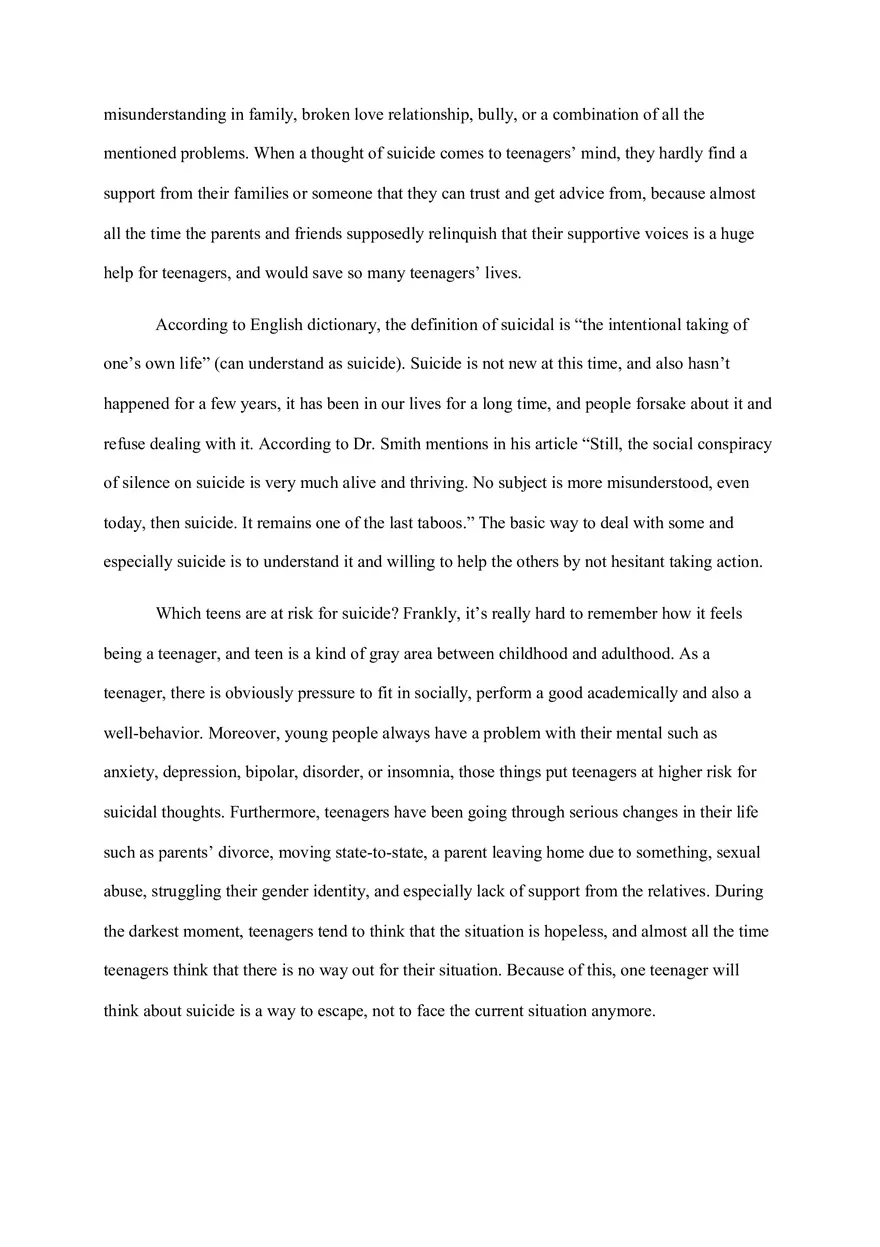 Suicidal Teenager Argumentative Essay - Page 2