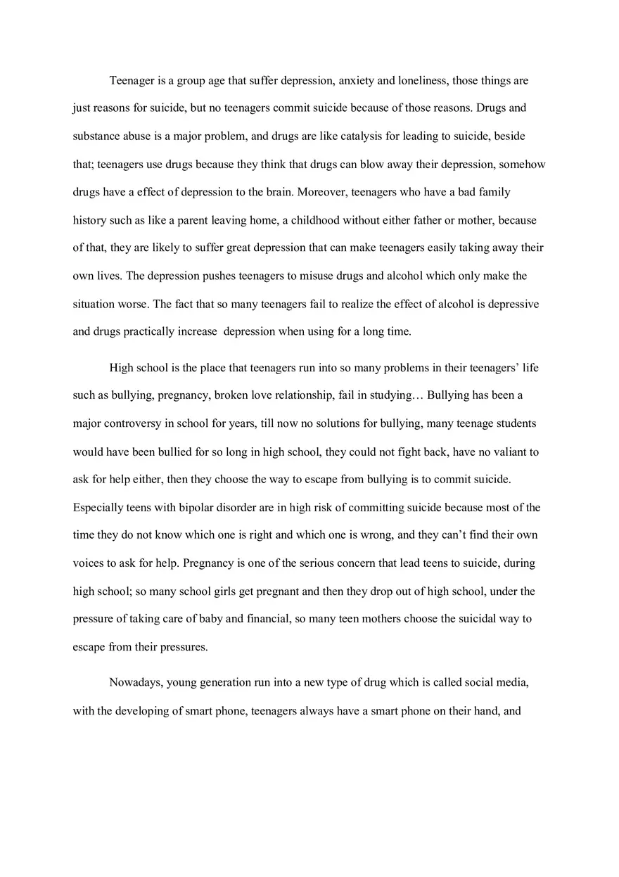 Suicidal Teenager Argumentative Essay - Page 3