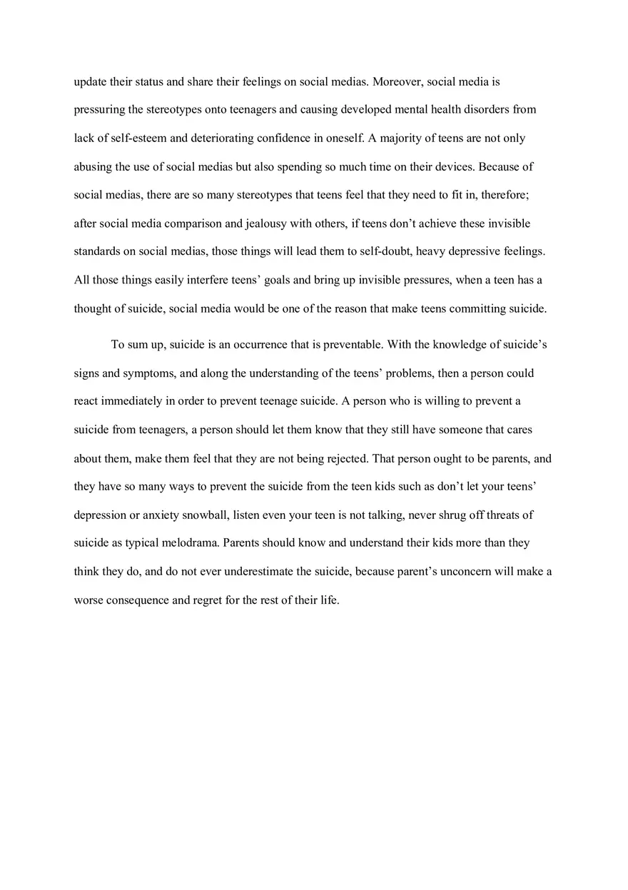 Suicidal Teenager Argumentative Essay - Page 4