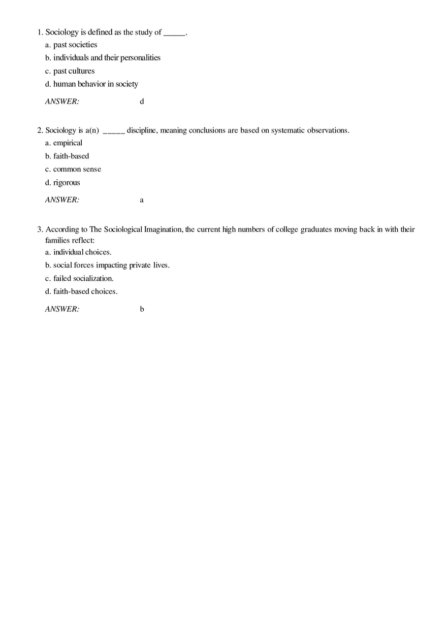 Solutions and Test Bank For Sociology Part 1 - Page 1