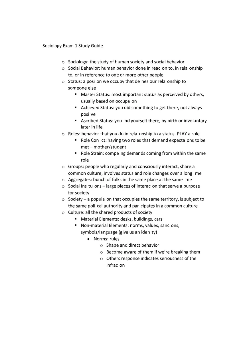 Sociology - Social Behavior Study Guide Part 1 - Page 1