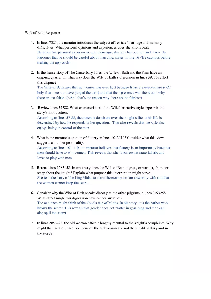 The Wife of Bath's Tale Analysis - Page 1