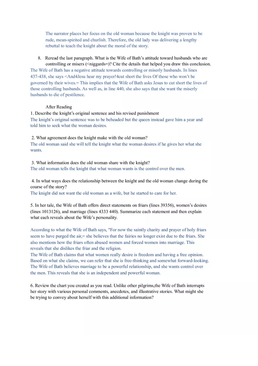 The Wife of Bath's Tale Analysis - Page 2