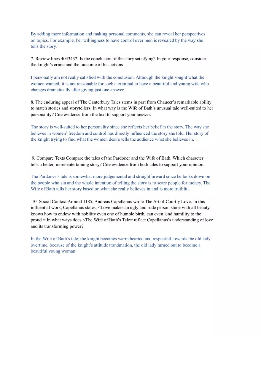 The Wife of Bath's Tale Analysis - Page 3
