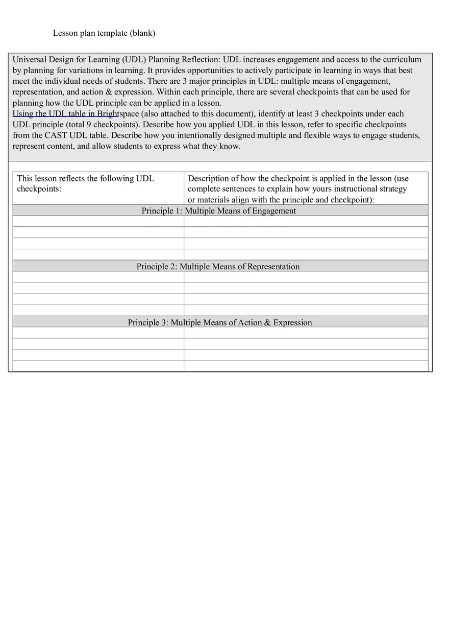 Blank Template for Creating a Lesson Plan to Promote Inclusivity - Page 7
