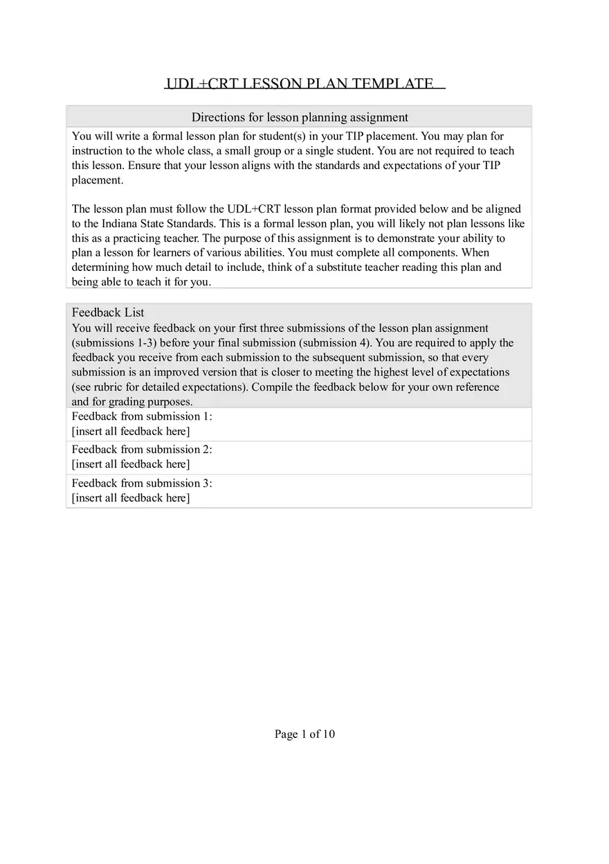 Blank Template for Creating a Lesson Plan to Promote Inclusivity - Page 1