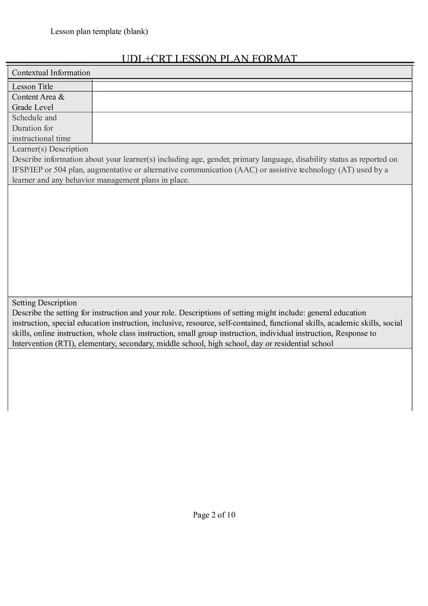 Blank Template for Creating a Lesson Plan to Promote Inclusivity - Page 2