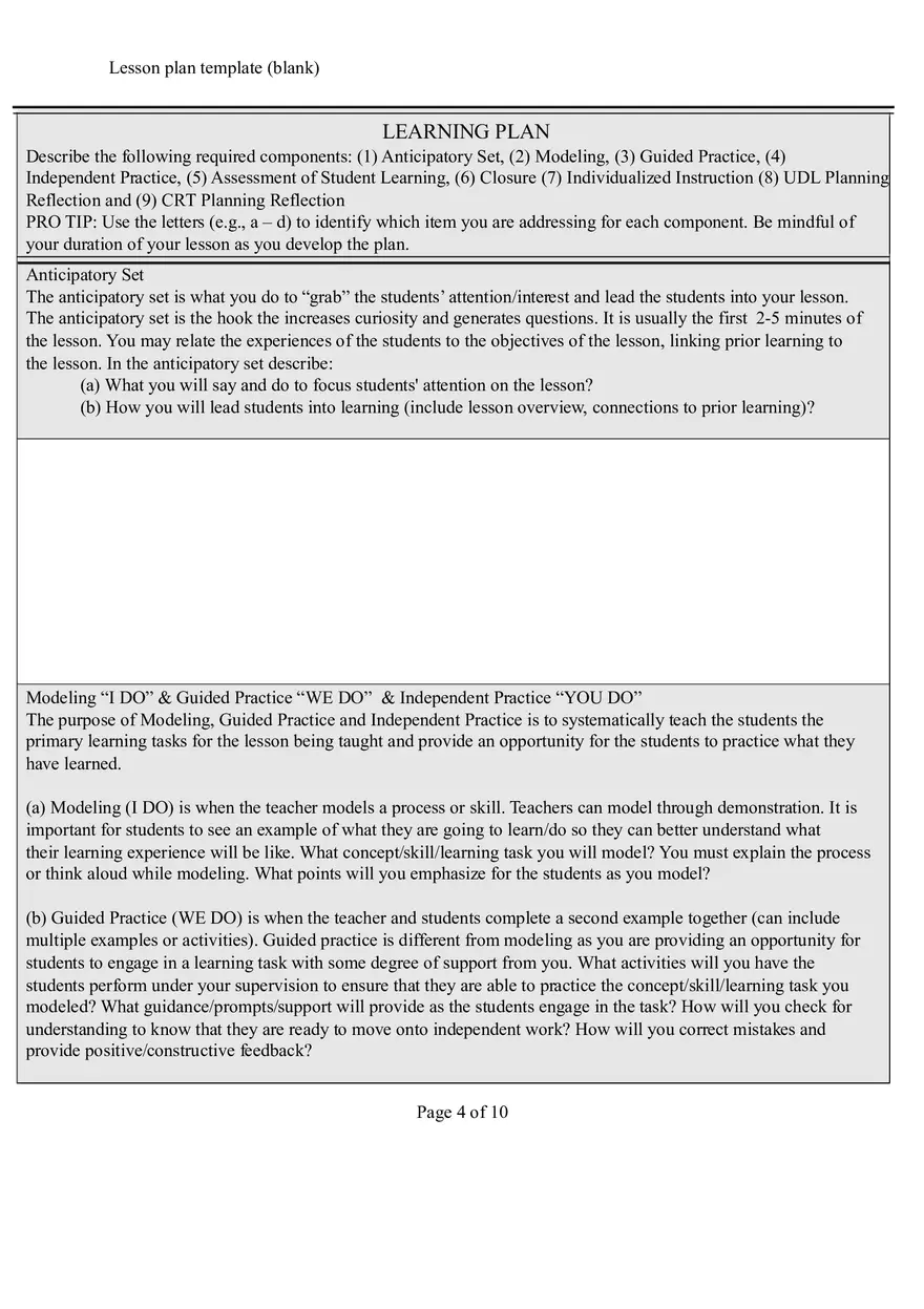 Blank Template for Creating a Lesson Plan to Promote Inclusivity - Page 4