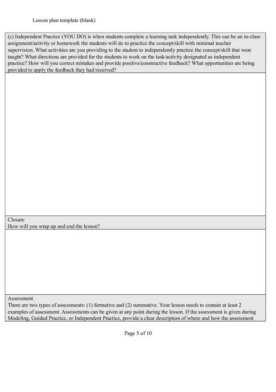 Blank Template for Creating a Lesson Plan to Promote Inclusivity - Page 5