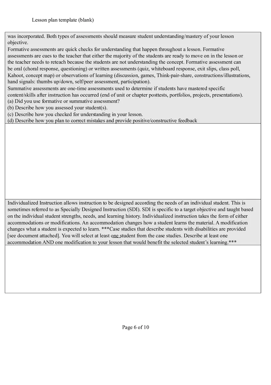 Blank Template for Creating a Lesson Plan to Promote Inclusivity - Page 6