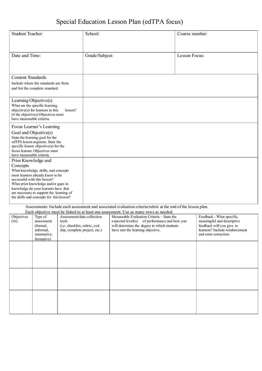 Special Education Lesson Plan Template - Page 1