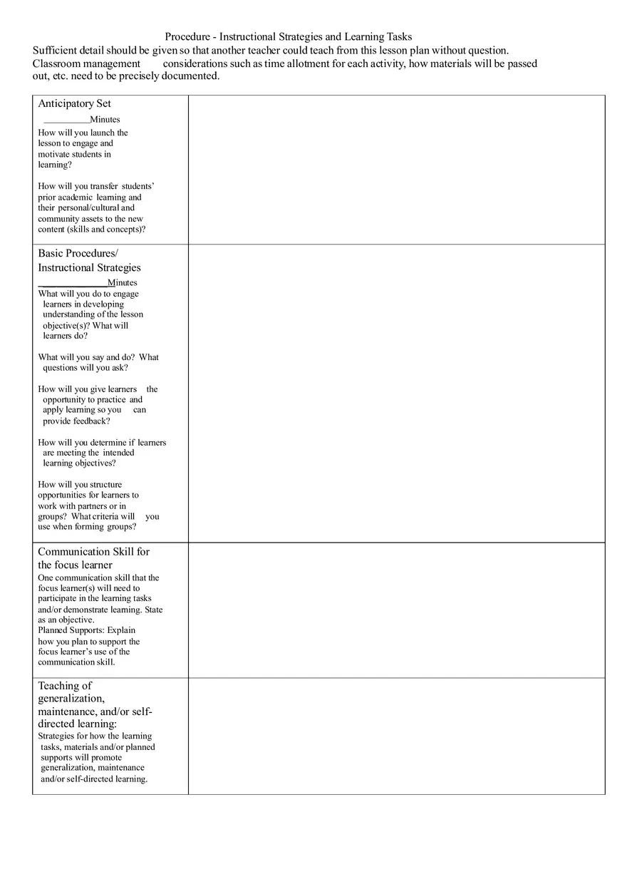 Special Education Lesson Plan Template - Page 2