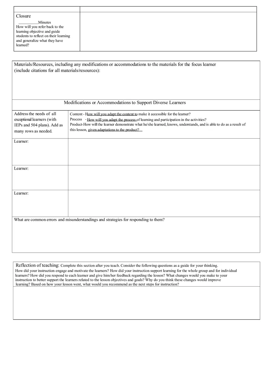 Special Education Lesson Plan Template - Page 3