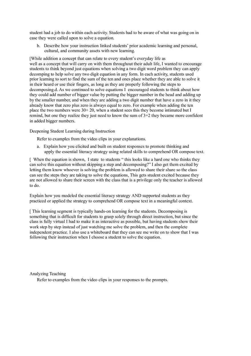 Elementary Education Literacy with Mathematics Task 4 Commentary Final - Page 2