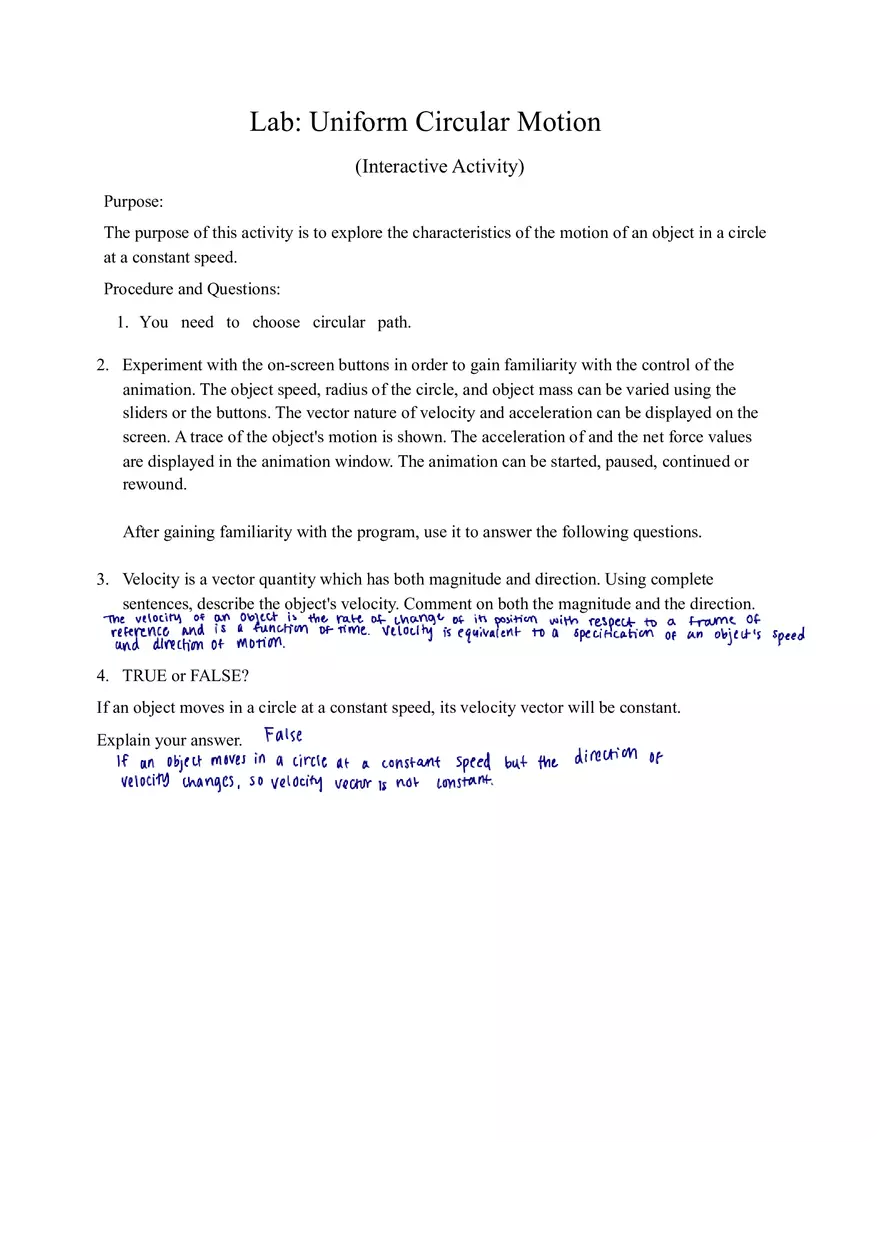 Lab - Uniform Circular Motion - Page 1