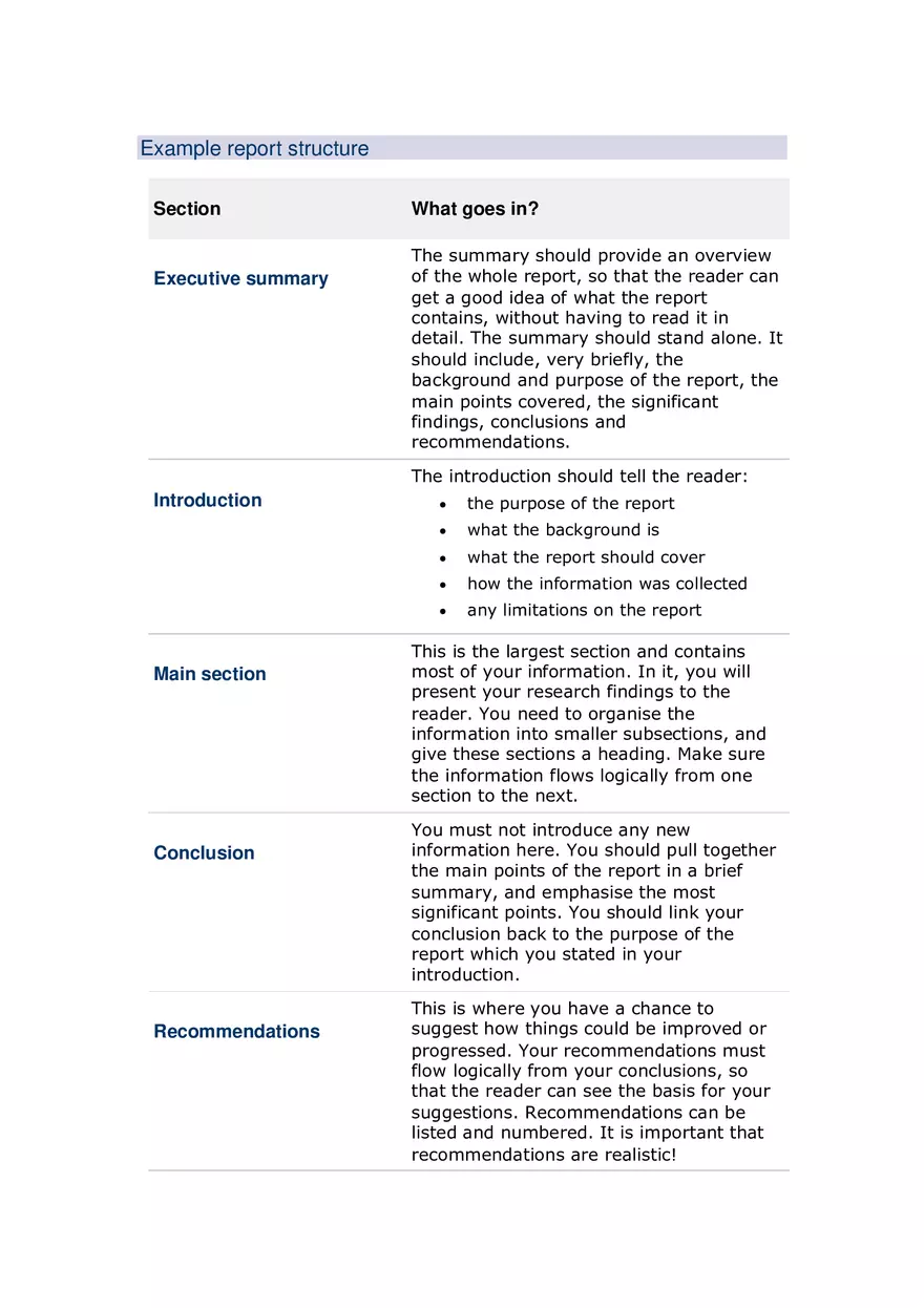 Example Report Structure - Page 1