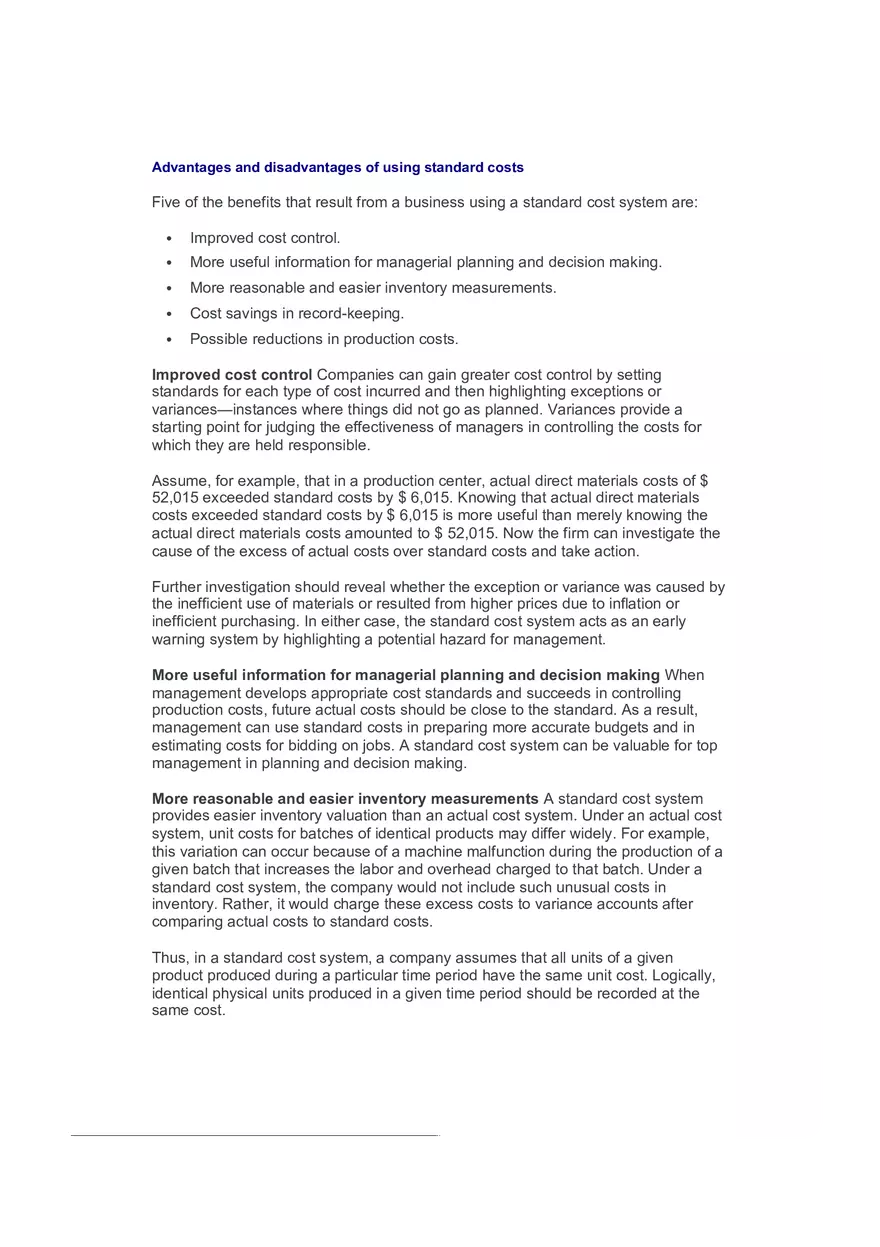 Advantages and Disadvantages of Using Standard Costs - Page 1