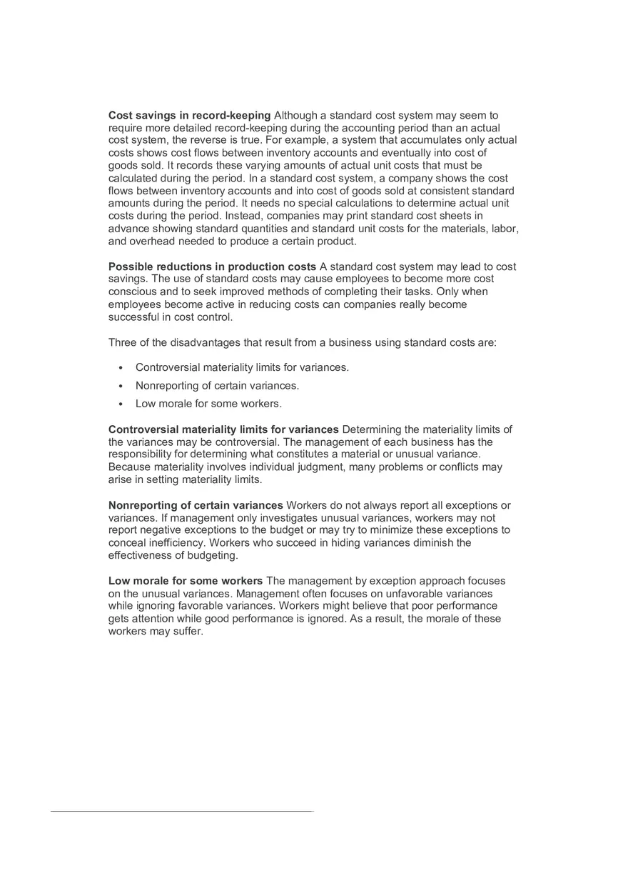 Advantages and Disadvantages of Using Standard Costs - Page 2