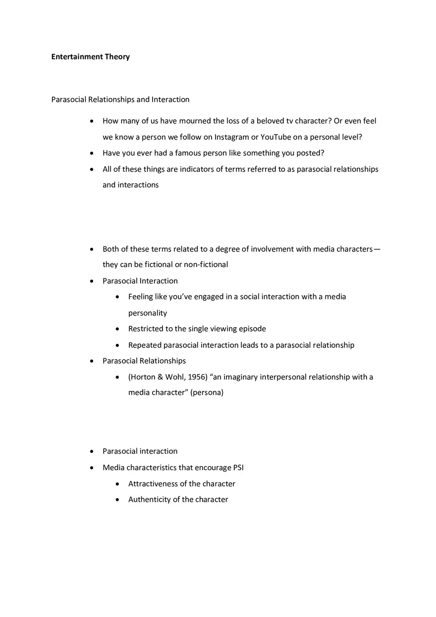 Parasocial Relationships and Interaction Notes - Page 1