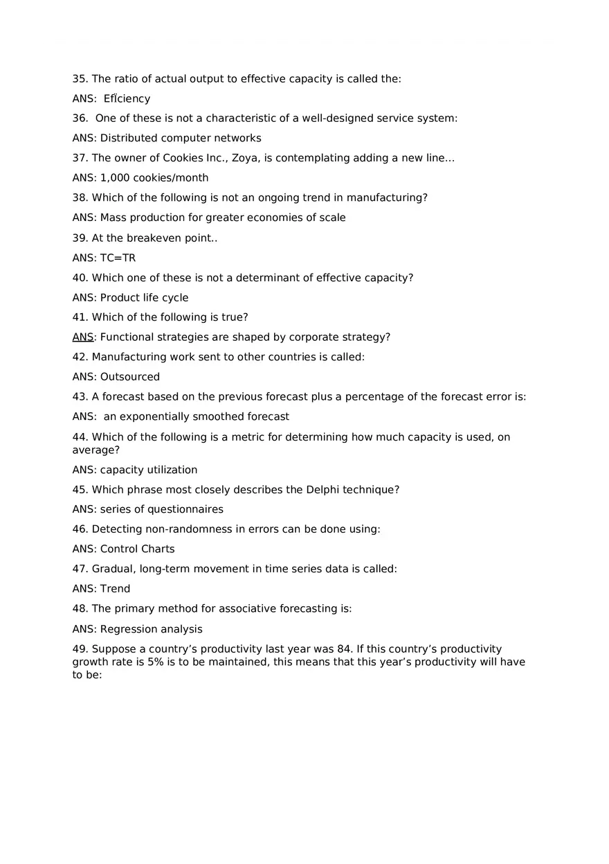 Operations Management Quiz with Answers - Page 1