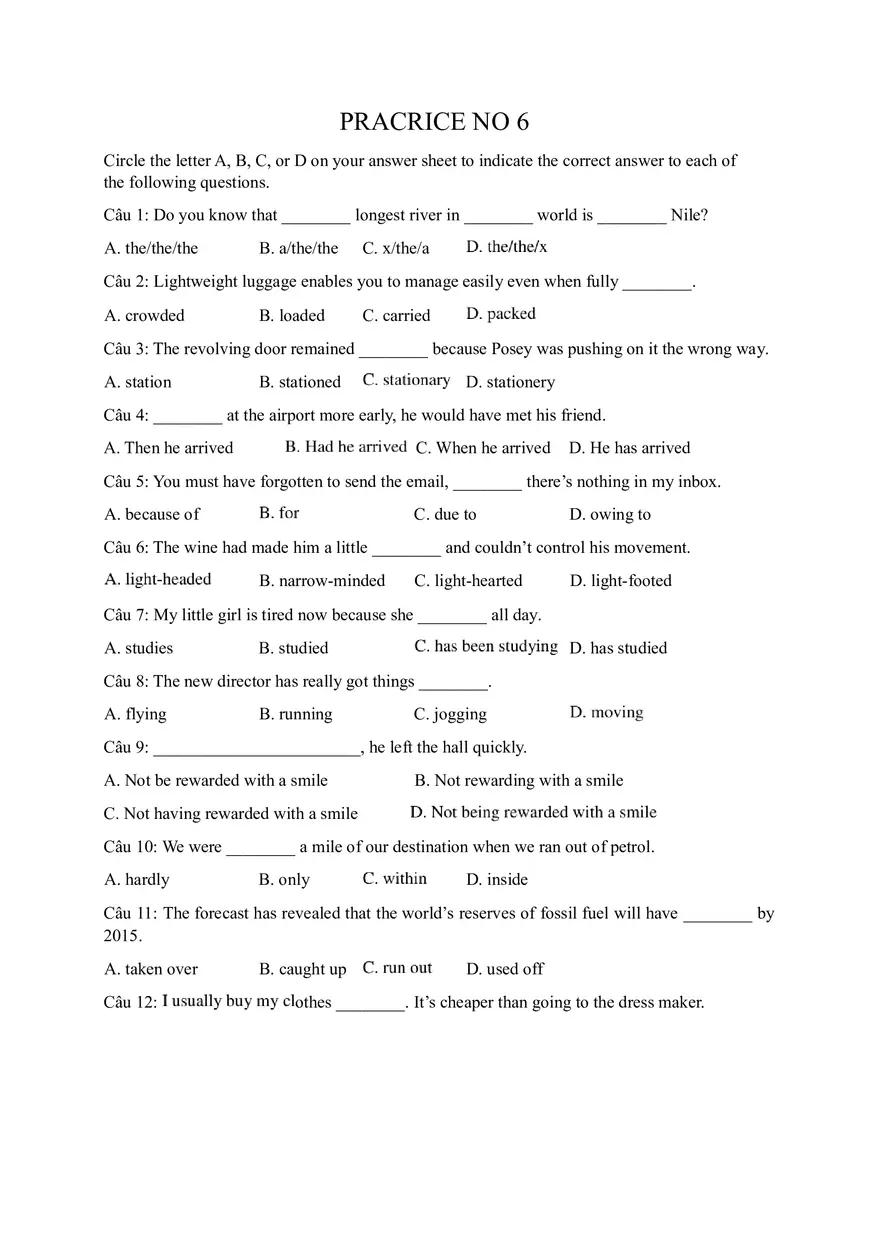 English Grammar and Vocabulary Practice - Multiple-Choice Questions - Page 1