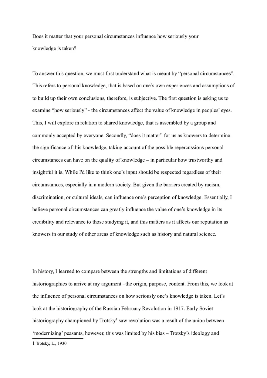 Theory of Knowledge Essay Assignment - Page 1
