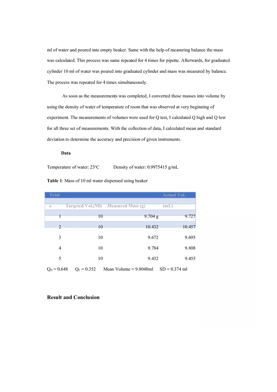 Accuracy and Precision Lab Report - Page 2