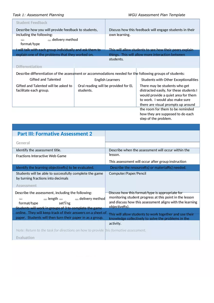 Converting Fractions to Decimals - Assessment Plan Template - Page 2