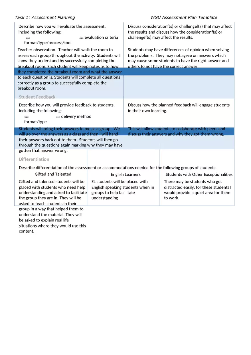 Converting Fractions to Decimals - Assessment Plan Template - Page 3