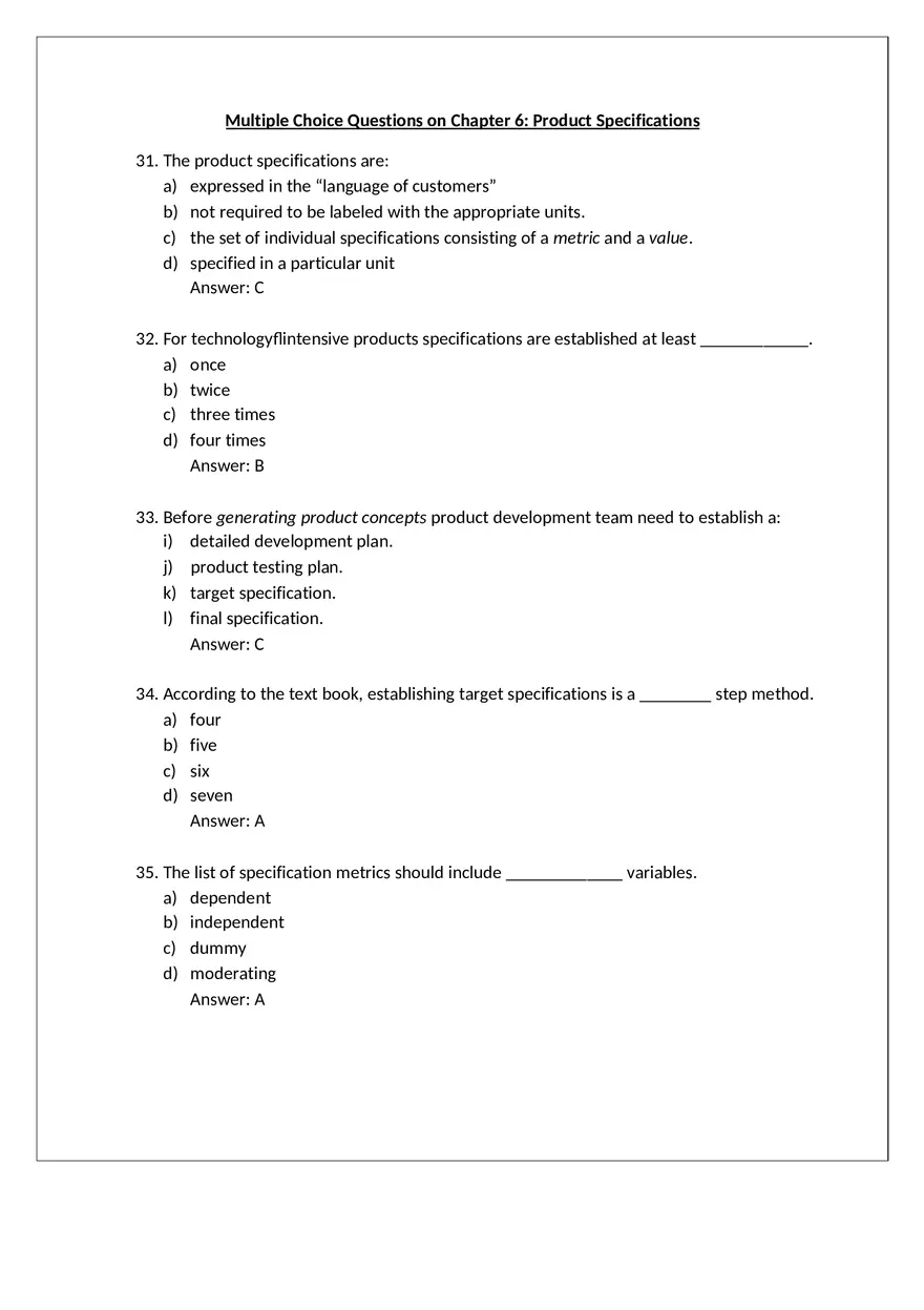 Product Design Exam Answers Part 4 - Page 1