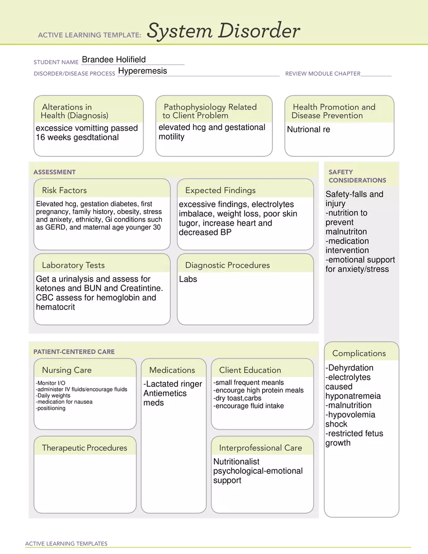 Hyperemesis Active Learning Template - Page 1