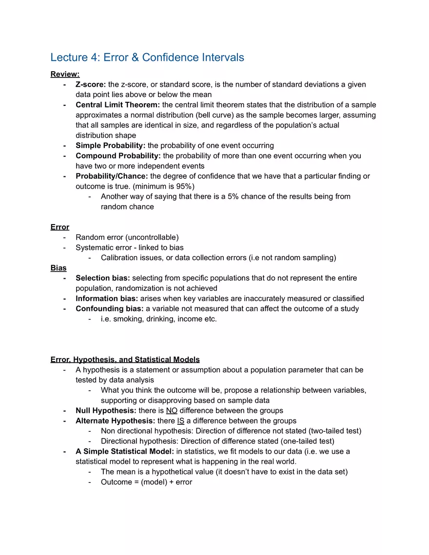 Statistics Lecture 4: Error & Confidence Intervals - Page 1
