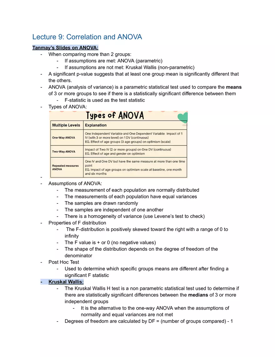 Statistics Lecture 9: Correlation and ANOVA - Page 1