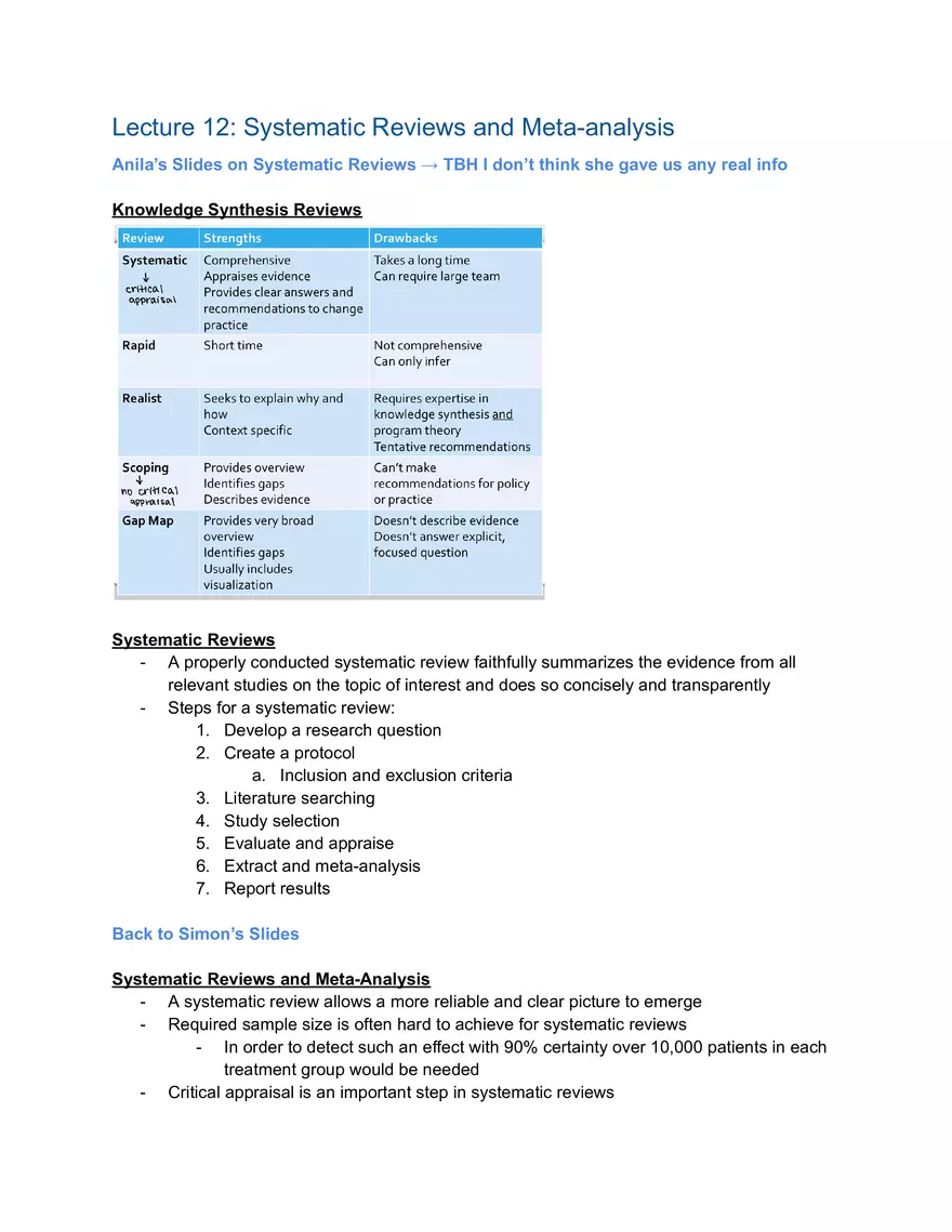 Statistics Lecture 12: Systematic Reviews and Meta-analysis - Page 1