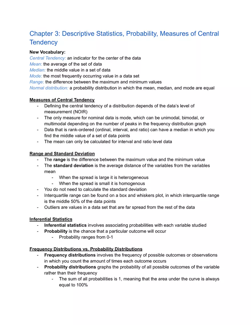 Chapter 3 Descriptive Statistics, Probability, Measures of Central Tendency - Page 1