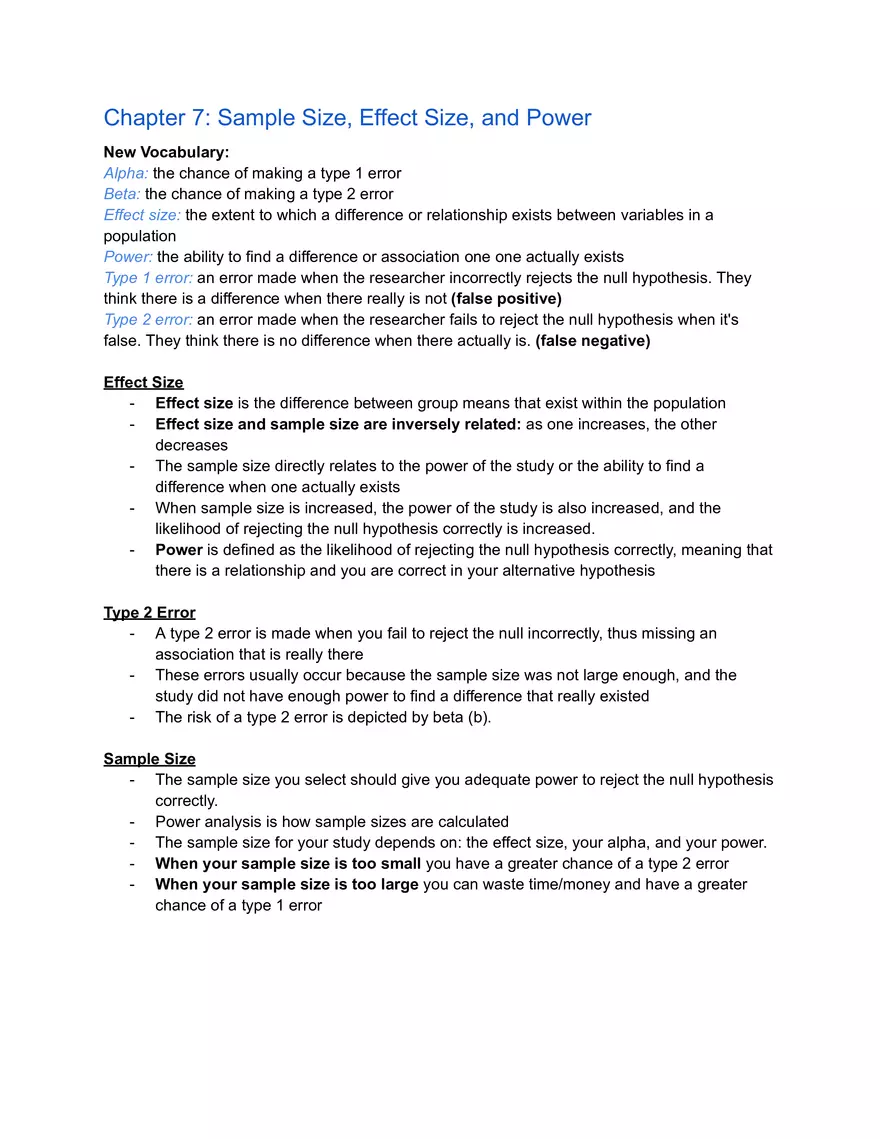 Chapter 7: Sample Size, Effect Size, and Power - Page 1