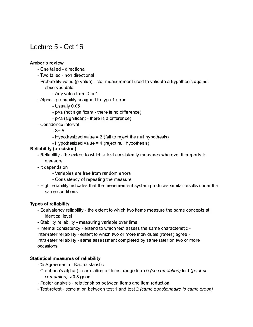 Nurs 211 - Stats Lecture 5 Notes - Page 1