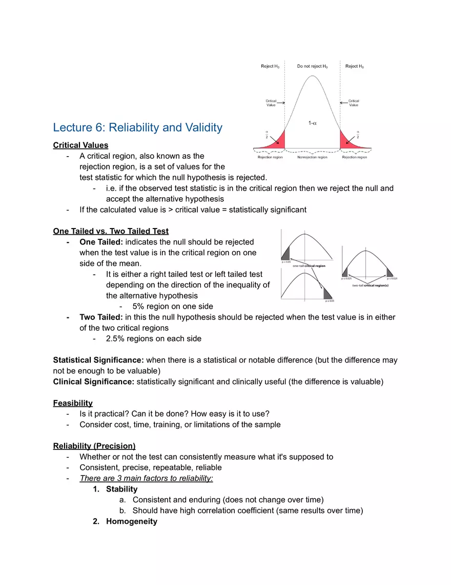 Statistics Lecture 6: Reliability and Validity - Page 1