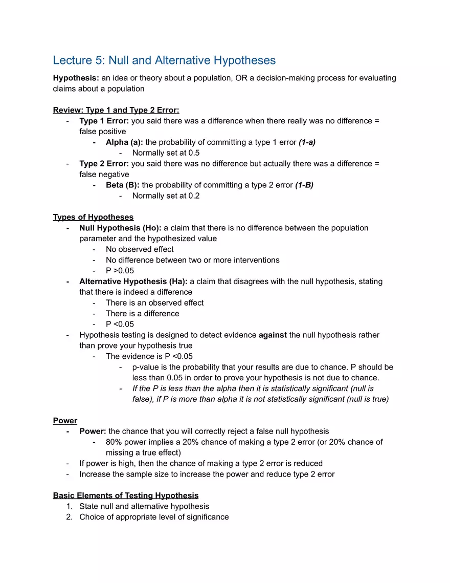 Statistics Lecture 5: Null and Alternative Hypotheses - Page 1