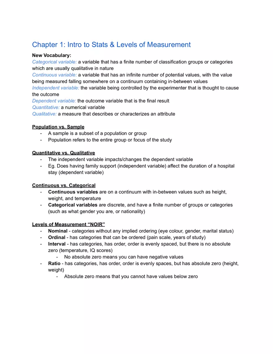 Chapter 1: Intro to Stats & Levels of Measurement - Page 1