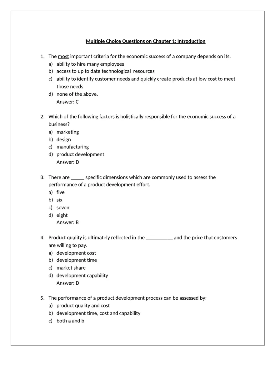 Product Design Exam Answers Part 1 - Page 1