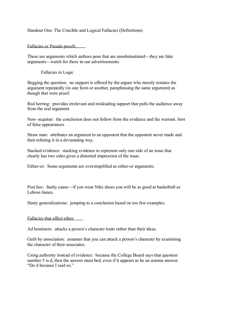 Logical Fallacies in the Crucible - Page 1