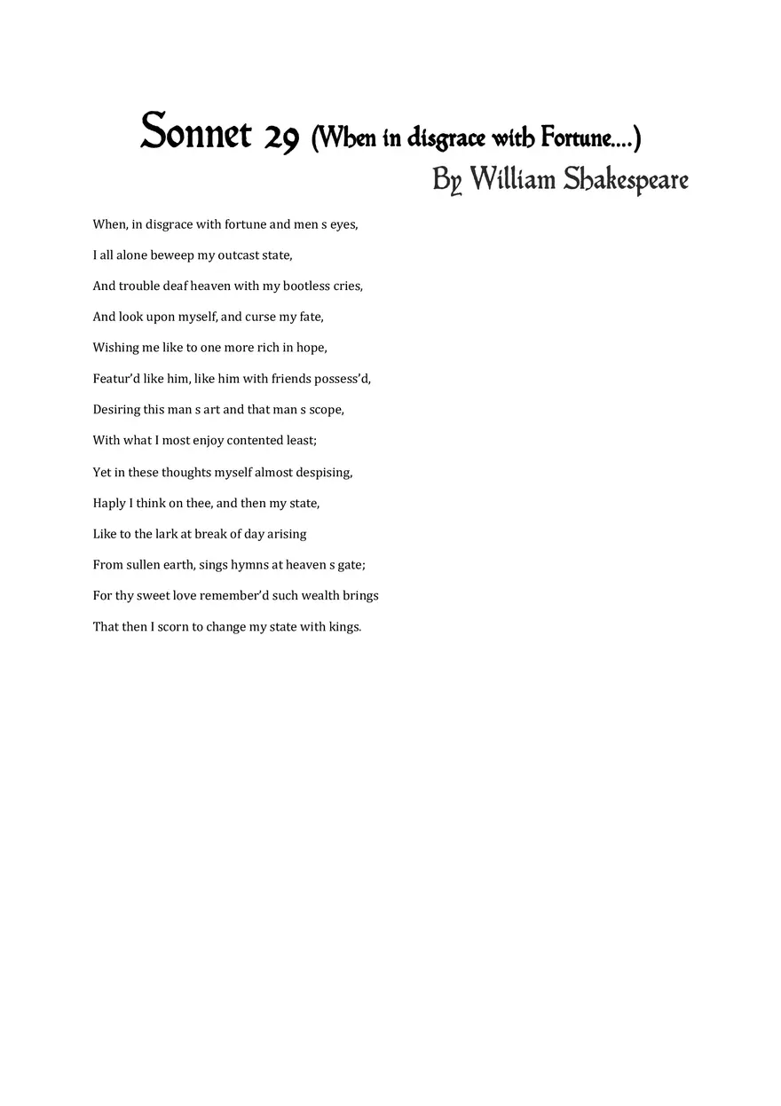 William Shakespeare Sonnet 29 - Page 2