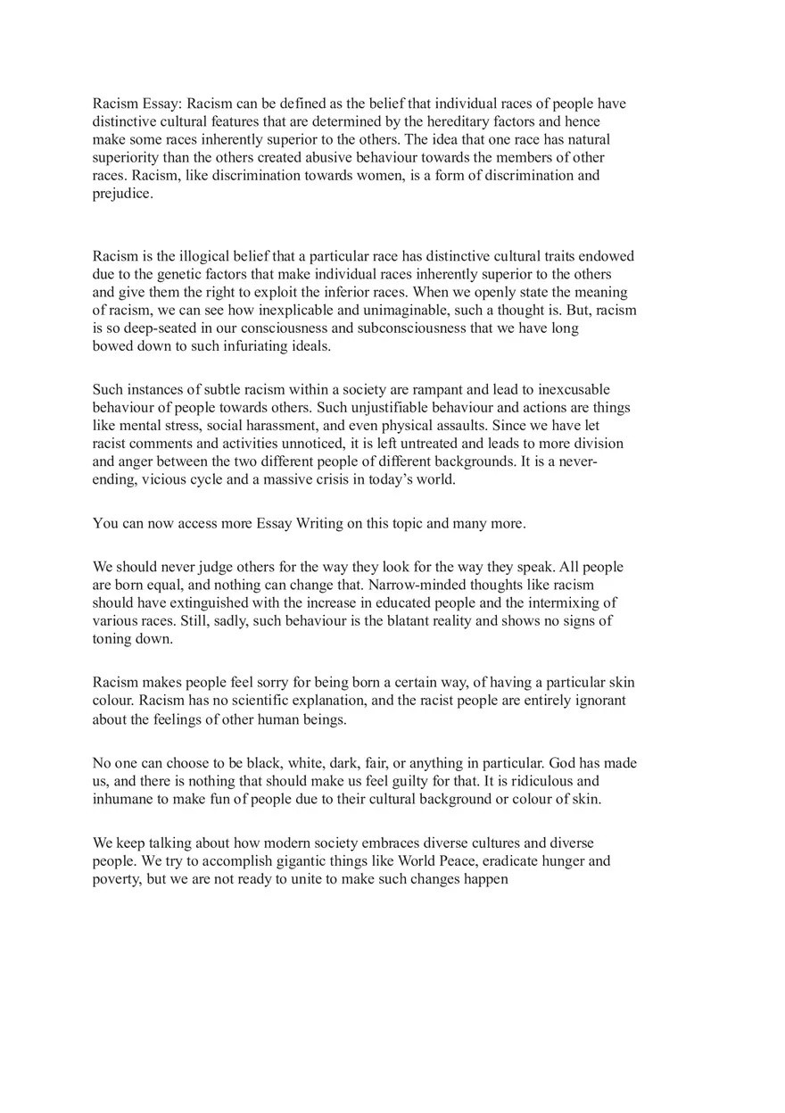 Essay on Racism Notes - Page 1