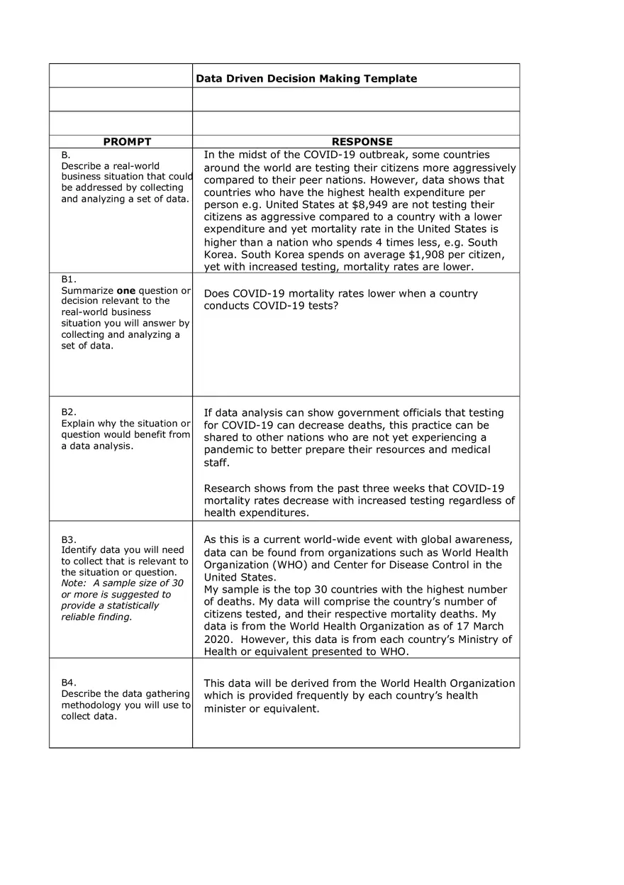Data Driven Decision Making Template - Page 1