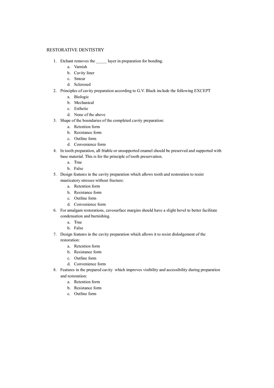 Restorative Dentistry Sample Exam - Page 1