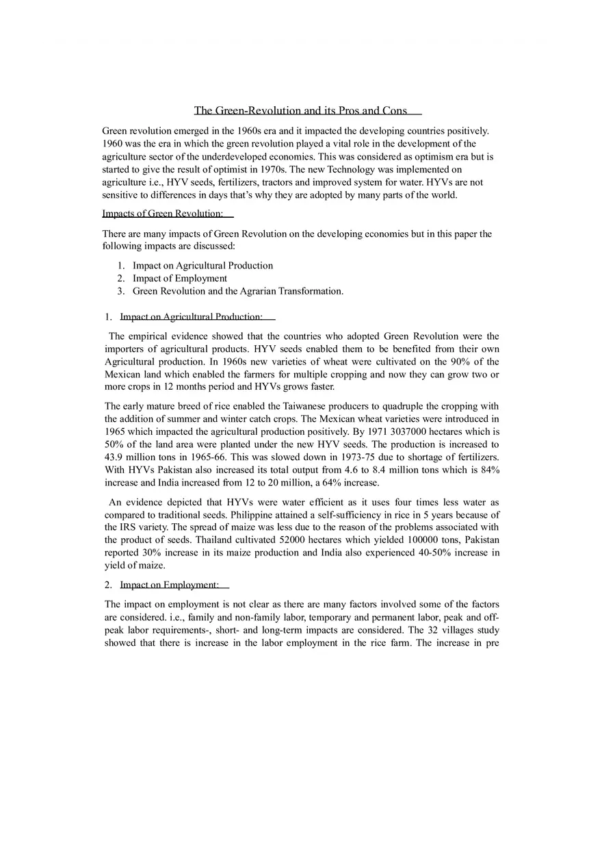 Green Revolution Pros and Cons - Page 1