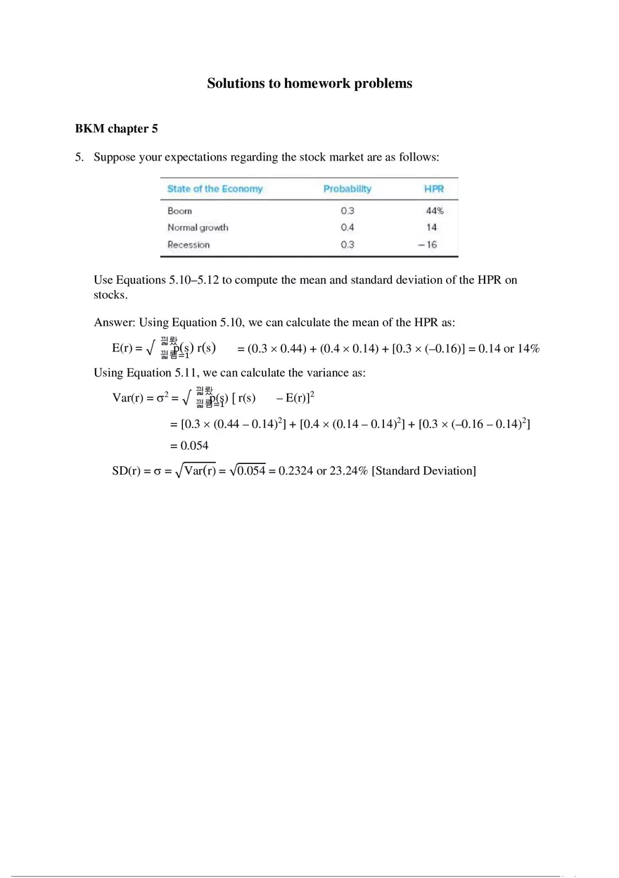 Stock Market - Solutions to Homework Problems - Page 1