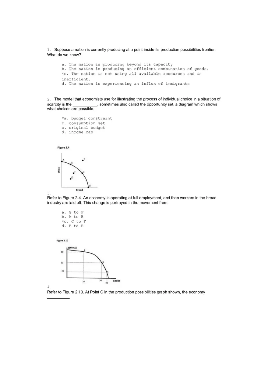Production Possibilities and Budget Constraints Quiz Key - Page 1