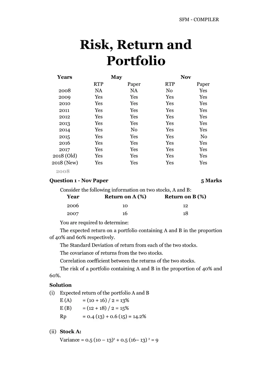 Risk, Return and Portfolio Study Guide Part 1 - Page 1